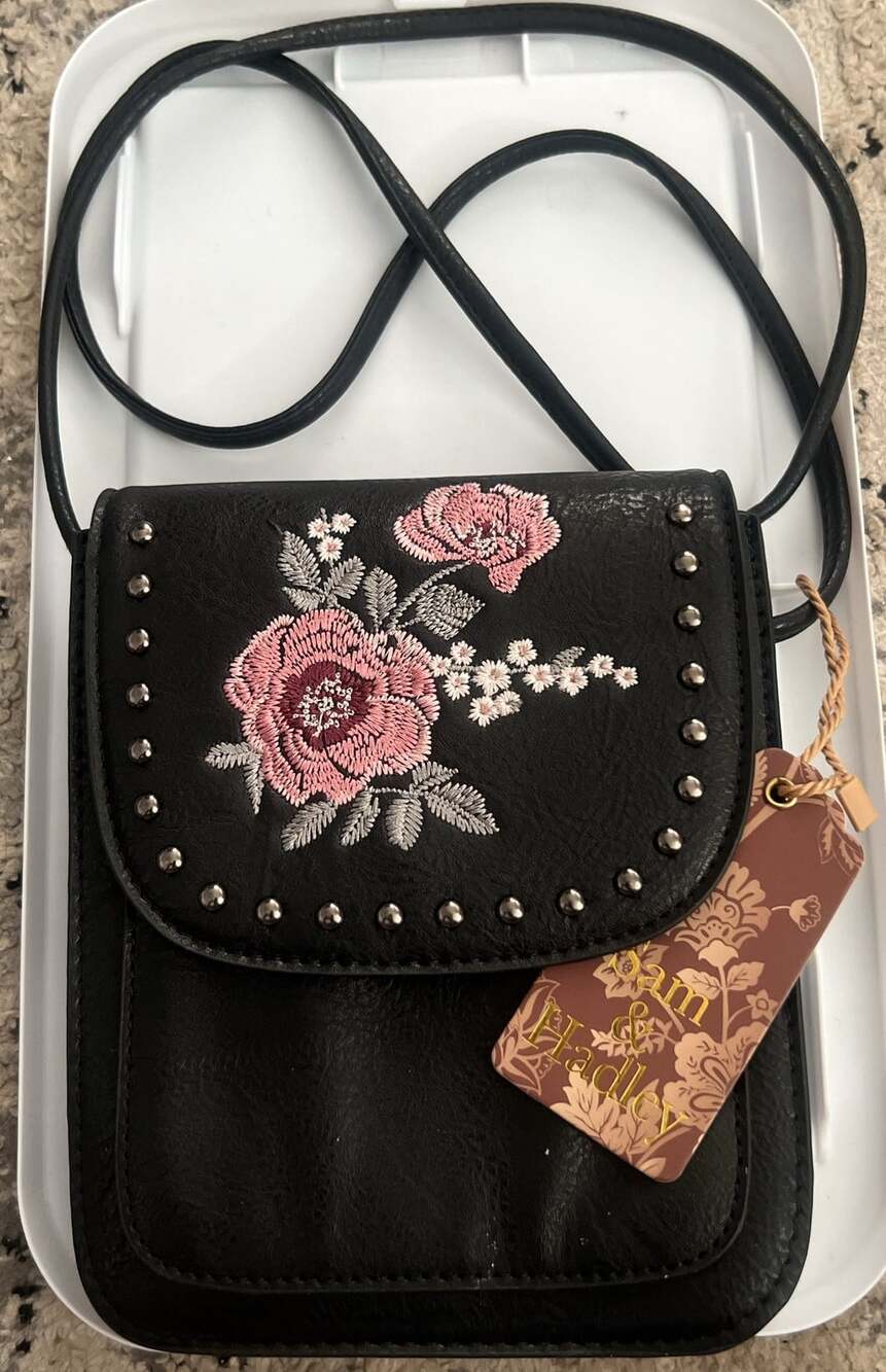 Sam & Hadley Embroidered Floral Crossbody Bag Style GL433 Black